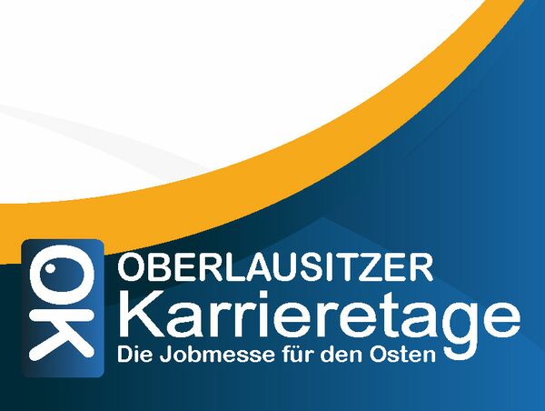 Logo in blau-orange und dem Schriftzug "OK - Oberlausitzer Karrieretage - Die Jobmesse für den Osten"